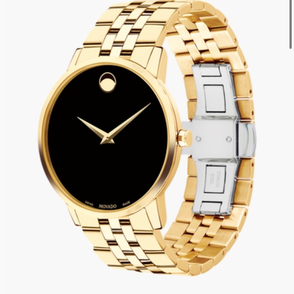 Movado Men's Watch 0607203 Museum Black Dial Swiss Quartz 40mm Gold Steel Band - Picture 3 of 6